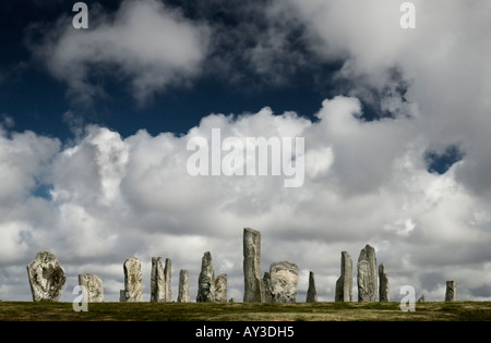 Callanish standing stones sur l'île de Lewis datant entre 2900 à 2600 avant J.-C.. Fait à partir de gneiss Lewisian, une des plus vieilles roches de la Grande-Bretagne. Banque D'Images