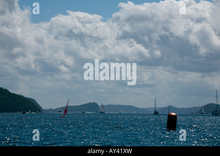 Regardant vers le bas à Pittwater Lion Island et la côte centrale,Sydney, Australie Banque D'Images