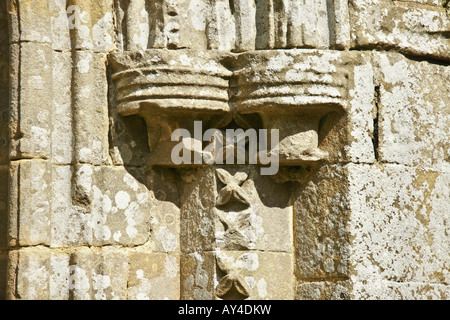 L'Abbaye de Jervaulx : détail sur la capitale du sud porte ouest. Banque D'Images