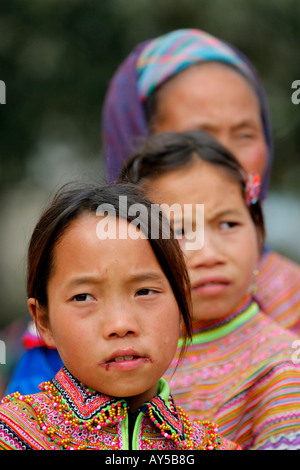 Trois de Hmongs Fleurs nord du Vietnam Banque D'Images