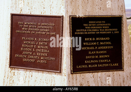 Mémorial à Challenger et les astronautes de la navette spatiale Columbia, de l'International Space Hall of Fame à Alamogordo, Nouveau Mexique. Banque D'Images