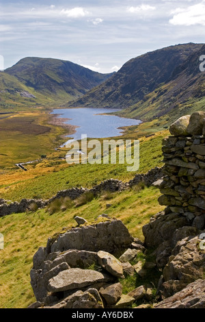 Llyn Eigiau historique, lac et barrage, montagnes Carneddau, Snowdonia, le Nord du Pays de Galles Banque D'Images