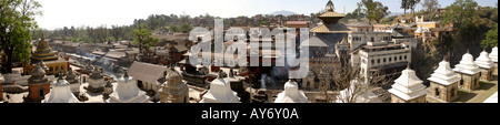 Le Népal Katmandou Pashupatinath Temple avec vue panoramique sur la crémation ghat Banque D'Images