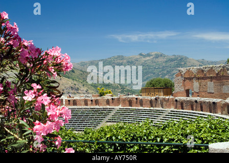 Taormina Sicile Italie théâtre romain grec Banque D'Images