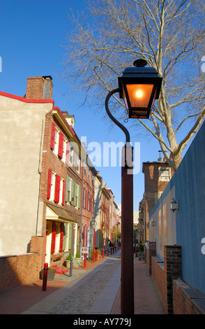 Elfreth's Alley, le plus ancien de la rue résidentielle en Amérique, Vieille Ville, Philadelphie, Pennsylvanie. Banque D'Images