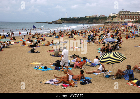 Vue panoramique de la Grande Plage Biarritz Aquitaine Golfe de Gascogne Golfe de Gascogne, Océan Atlantique Sud Ouest France Europe Banque D'Images