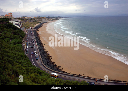 Vue panoramique de la plage Anglet Biarritz Aquitaine Golfe de Gascogne Golfe de Gascogne, Océan Atlantique Sud Ouest France Europe Banque D'Images