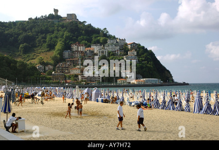 Vue caractéristique de Playa de la Bahia de la Concha Donostia San Sebastian Pays Basque Espagne España Europe Banque D'Images