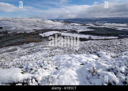 En hiver, la vallée de la Spey de Creag Bheag, près de Kingussie, Highlands, Scotland Banque D'Images