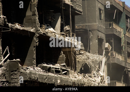 Close up of a détruit des bâtiments dans la zone du Hezbollah à Beyrouth Liban Moyen Orient Banque D'Images