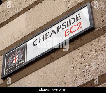 Cheapside Street Sign, City Of London, Angleterre, Royaume-Uni Banque D'Images