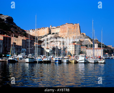 Bonifacio, port et citadelle sur l'île de Corse. Banque D'Images