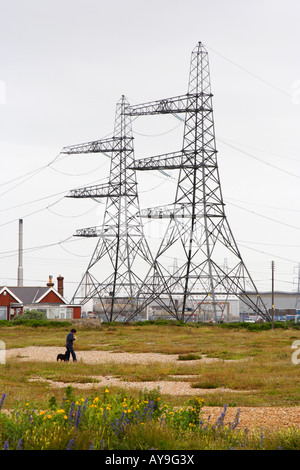 Pylônes à Dungeness, Kent, UK Banque D'Images