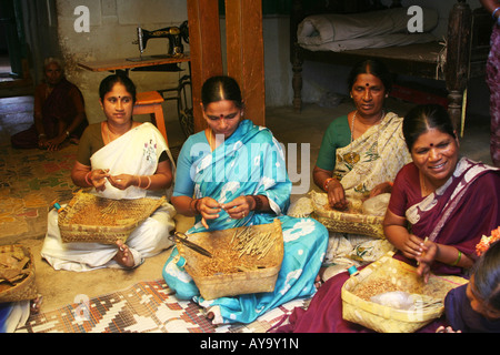 Women making Beedi - cigarettes locales Banque D'Images