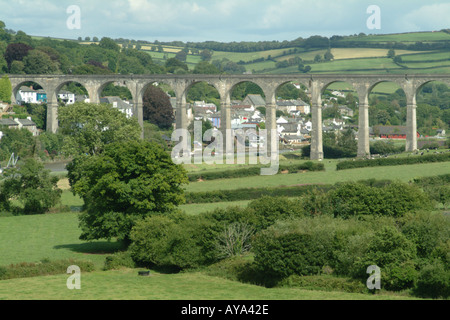 Viaduc Ferroviaire sur la Rivière Tamar à Calstock Angleterre Cornwall Banque D'Images