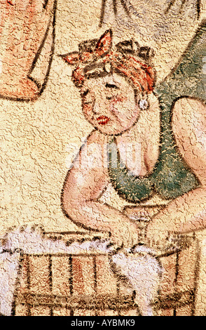 Détail d'une drôle de fresque sur un mur de blanchisserie en subventions, Nouveau Mexique. Banque D'Images