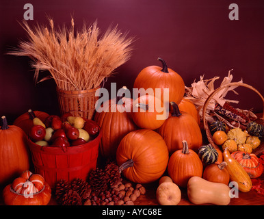 La vie encore la récolte d'automne avec des fruits de saison légumes et noix Banque D'Images