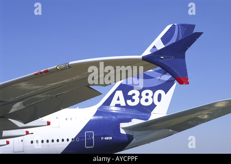 L'ailette de bout d'Airbus A380 et la queue Banque D'Images