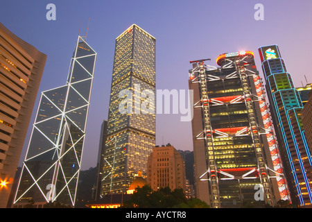 Quartier central au crépuscule, Hong Kong Banque D'Images