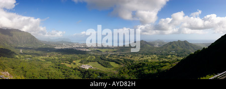 Vue panoramique de la baie de Kane'ohe de Pali'Oahu Hawaii Nu'uanu Valley Banque D'Images