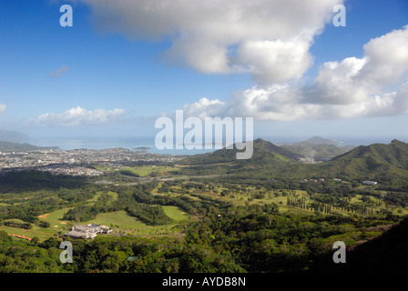 Vue panoramique de de Kane'ohe Pali O'ahu Hawaii Nu'uanu Valley Banque D'Images
