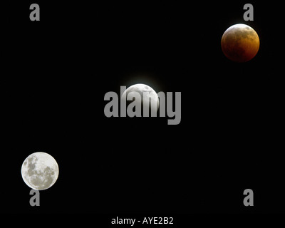 Trois étapes de l'éclipse de lune 9 Février 2001 Banque D'Images