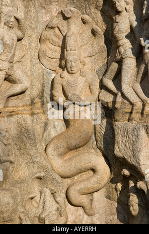 La pénitence Arjuns Rock Carving soulagement dans Mamallapuram Inde du Sud Banque D'Images