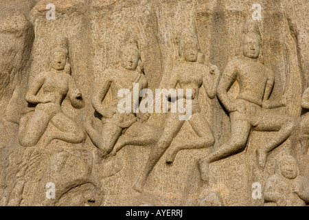 La pénitence Arjuns Rock Carving soulagement dans Mamallapuram Inde du Sud Banque D'Images