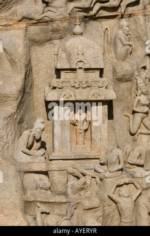 La pénitence Arjuns Rock Carving soulagement dans Mamallapuram Inde du Sud Banque D'Images