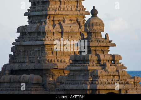 Coucher du soleil sur la rive sud de l'Inde à Mamallapuram Temple Banque D'Images