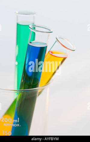 Liquides multi-couleurs en flacons Banque D'Images