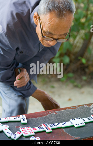 Vieux chinois bénéficiant de dominos dans le Temple du Ciel Park Beijing Chine Banque D'Images