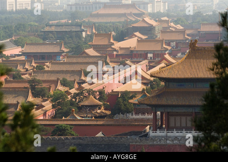Vue aérienne de la Cité Interdite vue depuis une colline dans le parc Jingshan Beijing Chine Banque D'Images
