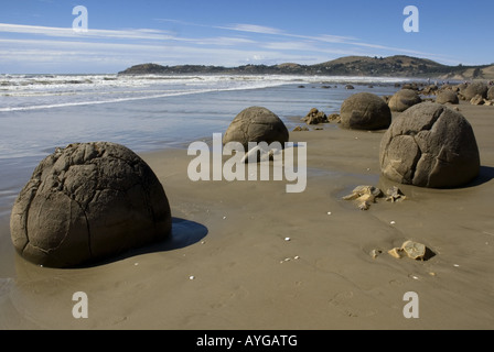 Les Moeraki Boulders sur la côte pacifique de l'île du sud de la Nouvelle-Zélande Banque D'Images