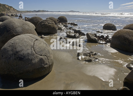 Les Moeraki Boulders sur la côte pacifique de l'île du sud de la Nouvelle-Zélande Banque D'Images