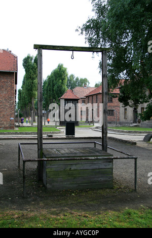 La potence dans l'ancien camp de concentration Nazi à Auschwitz où l'ancien commandant Nazi, Rudolf Höss, a été exécuté. Banque D'Images