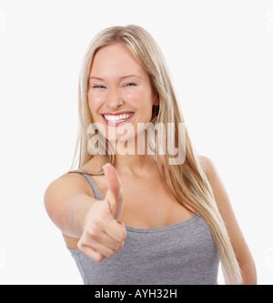 Woman giving Thumbs up Banque D'Images