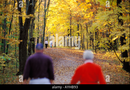 Randonnées le long d'un sentier à l'automne à Forest Glen Préserver l'Illinois Banque D'Images