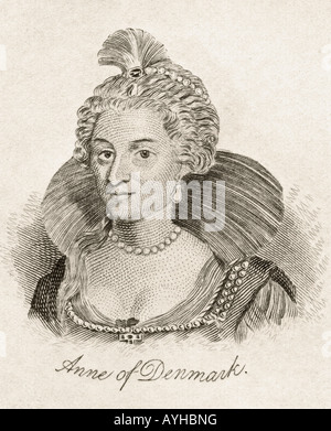 Anne du Danemark, 1574 - 1619. La reine consort du roi James I d'Angleterre. Extrait du livre Crabb's Historical Dictionary, publié en 1825. Banque D'Images