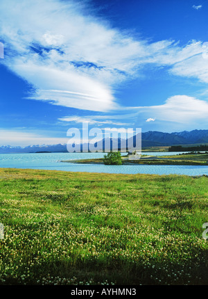 De l'église Bon Pasteur sur le lac Tekapo sur l'île du sud de la Nouvelle-Zélande Banque D'Images