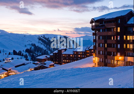 Au coucher du soleil Belle Plagne La Plagne dans les Alpes françaises France Europe Banque D'Images