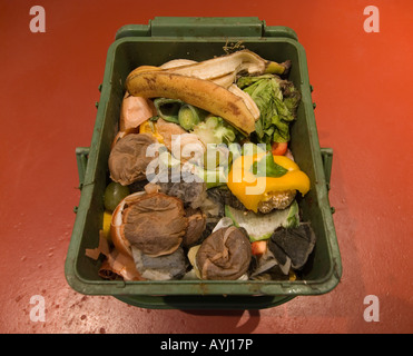 Les résidus verts dans un bac à compost de cuisine Banque D'Images