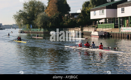 De l'aviron sur la Tamise près de Surbiton, Surrey Banque D'Images