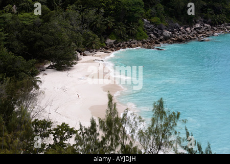 Vue aérienne de l'Anse Georgette, Praslin Island, Seychelles Banque D'Images