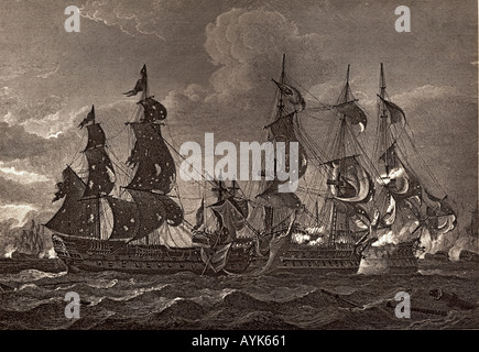 Les hommes de H M S Le capitaine à bord du San Nicolas et le San Josef pendant la bataille du Cap Saint-Vincent, Portugal, 1797. Banque D'Images