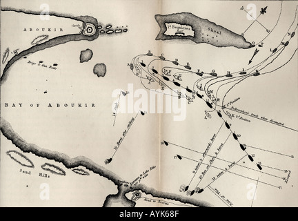 Plan de la bataille du Nil, l'Aboukir Bay, 1798. Banque D'Images