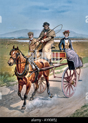 Cheval irlandais traditionnel voiture jaunting, Art 1890 à 1900 Banque D'Images