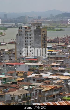 Bidonville près du bord de mer à Macao, Chine Banque D'Images