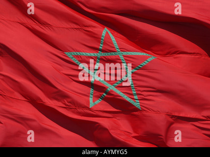 Drapeau national marocain avec l'étoile verte sur fond rouge Banque D'Images