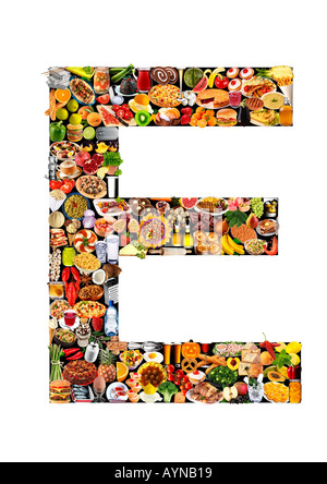 FOODFONT LETTRE E SUR LE NOIR ET BLANC Banque D'Images